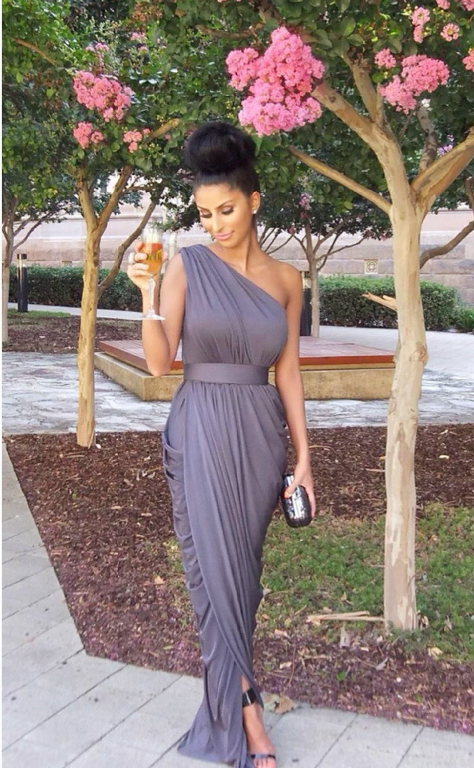 Modern One-shoulder Empire Bridesmaid Dress UK Floor-length With Beadings
