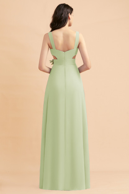 Dusty Blue Chiffon Bridesmaid Dress with Side Slit Long Wedding Guest Dress