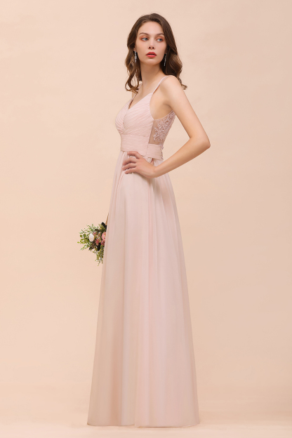 Gorgeous Pink Chiffon Bridesmaid Dresses with Straps