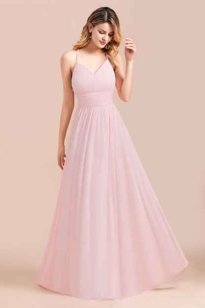 Spaghetti Straps Pink Chiffon A-line Bridesmaid Dress