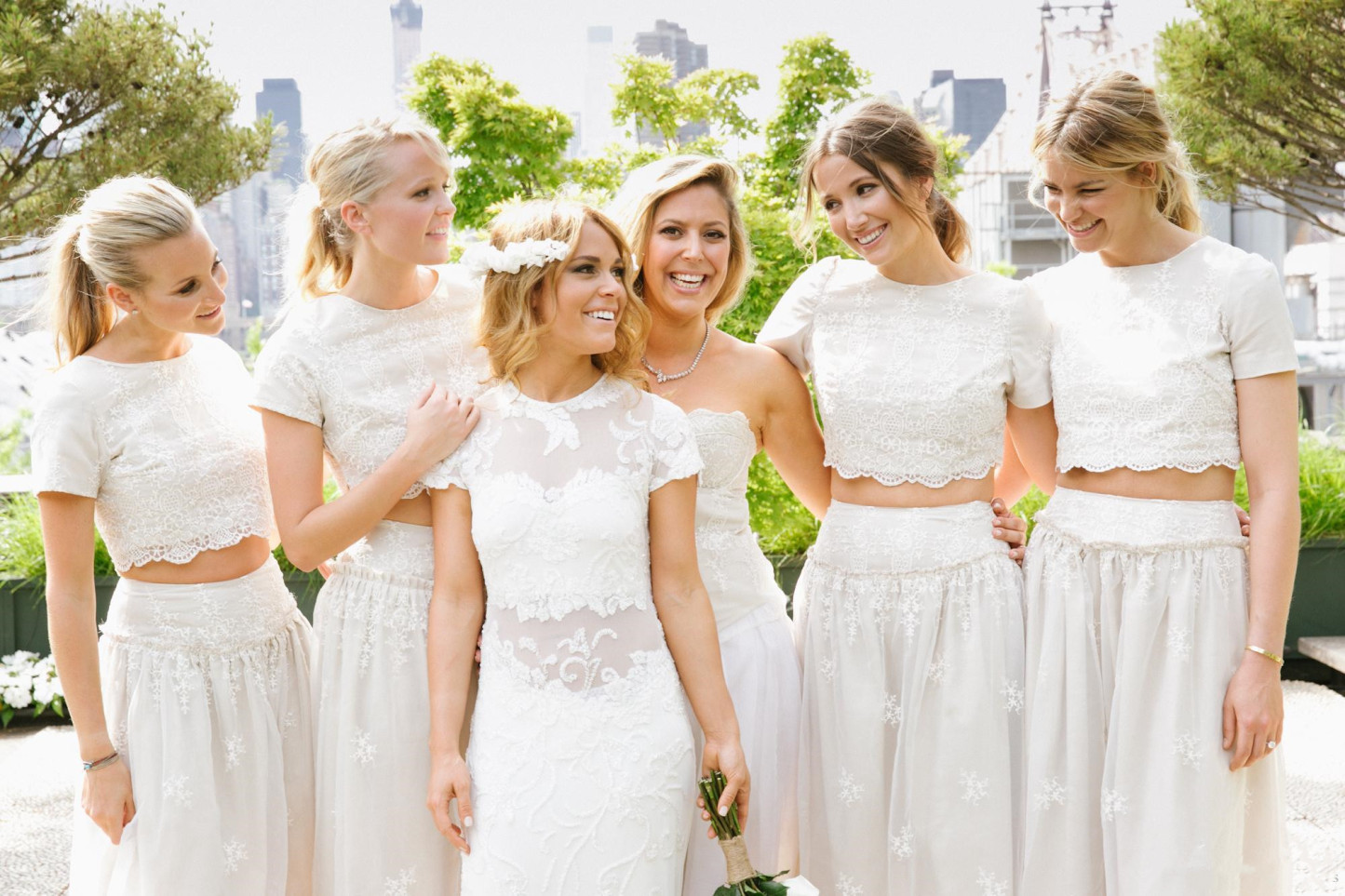 Modern White Two Piece A-line Bridesmaid Dress UK Lace Short Sleeve Jewel
