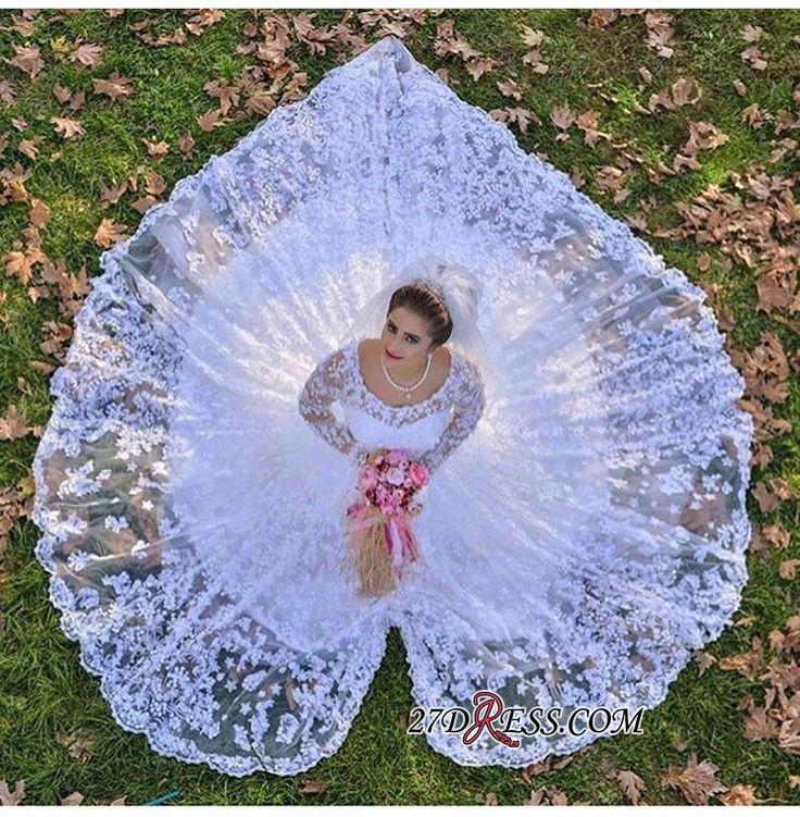 Luxurious Long-Sleeve A-line Lace White Wedding Dresses UK