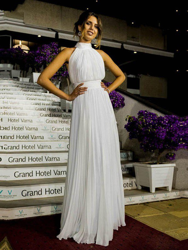 Floor-Length A-Line Sleeveless Halter Ruffles Tulle Wedding Dresses UK-27Dress.co.uk