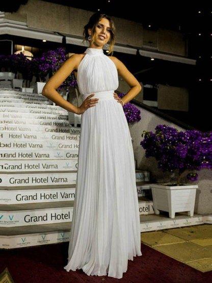 Floor-Length A-Line Sleeveless Halter Ruffles Tulle Wedding Dresses UK-27Dress.co.uk