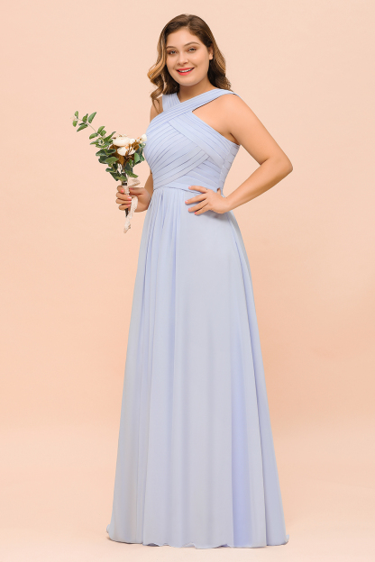 Plus Size Halter Chiffon Lavender Bridesmaid Dress