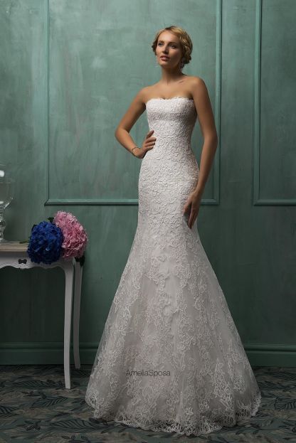 Elegant Strapless Sleeveless Lace Sexy Mermaid Wedding Dress Detachable Half-sleeve