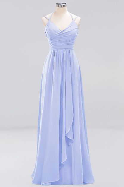 A-line Sleeveless Ruffles Chiffon Floor-Length Bridesmaid Dresses with Straps