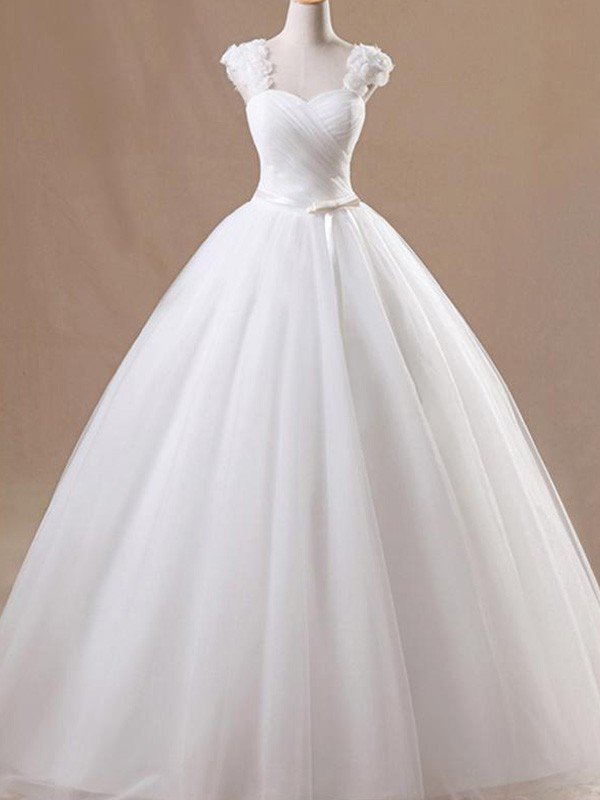 Ruffles Tulle Ball Gown Square Floor-Length Sleeveless Wedding Dresses UK