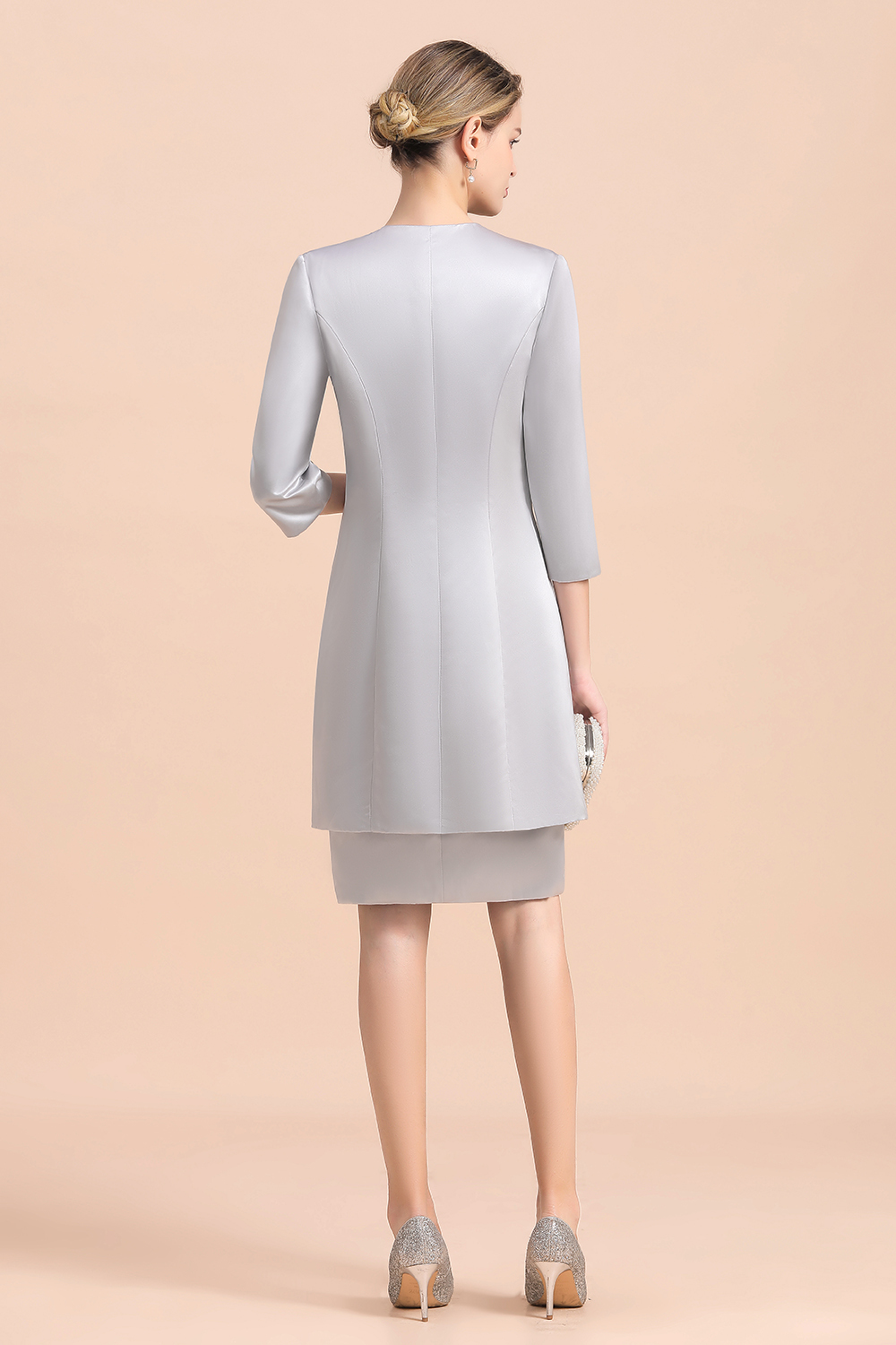 Chic Silve Short Mother Of the Bride Dress Knee-Length Wedding Party Gowns