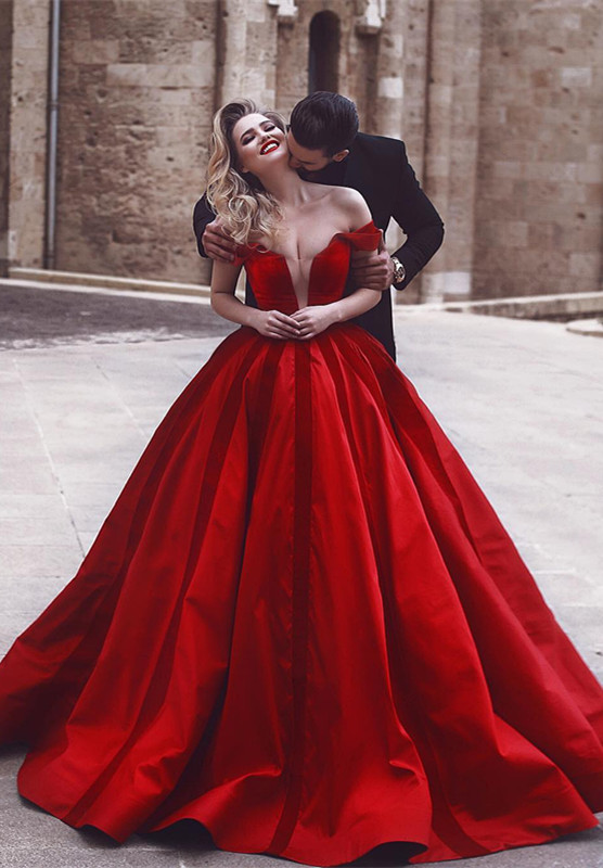 Gorgeous Off-the-Shoulder Evening Dress UK | Red Long Prom Dress UK