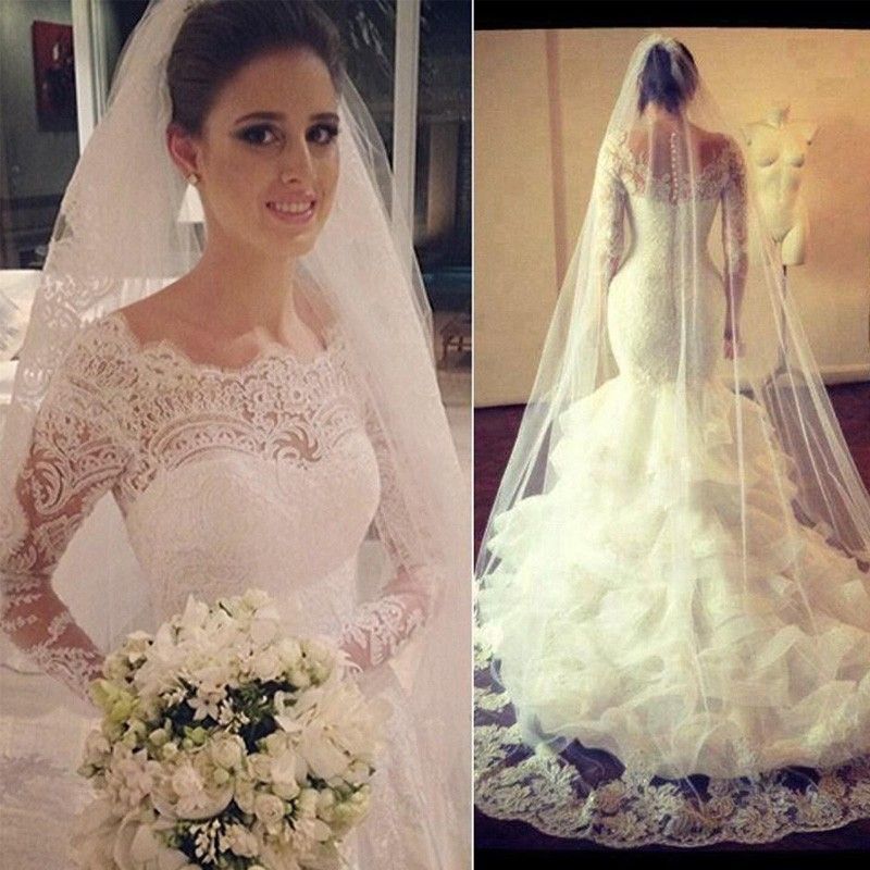 Amazing Long Sleeve Lace Wedding Dress Sexy Mermaid Organza