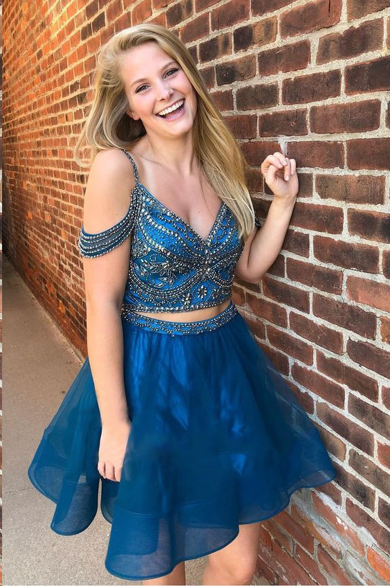 Illusion Organza Two-Pieces Beading Homecoming Dress