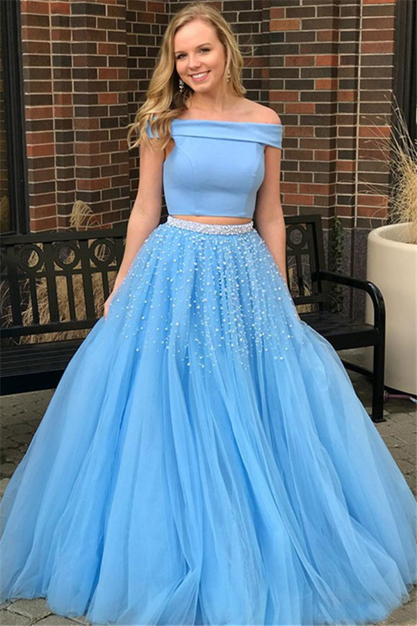 Sexy Blue Off -the-Shoulder Keyhole Prom Dress UKes UK Two Piece Cryst   27Dress.co.uk
