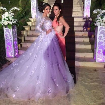 Elegant Illusion Tulle Lace Appliques Wedding Dress Long Sleeve Zipper
