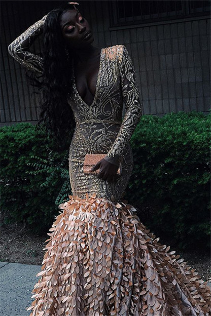 Simple Long Sleeves V-Neck Lace Applique Long Elegant Trumpt Prom Dress UKes UK UK