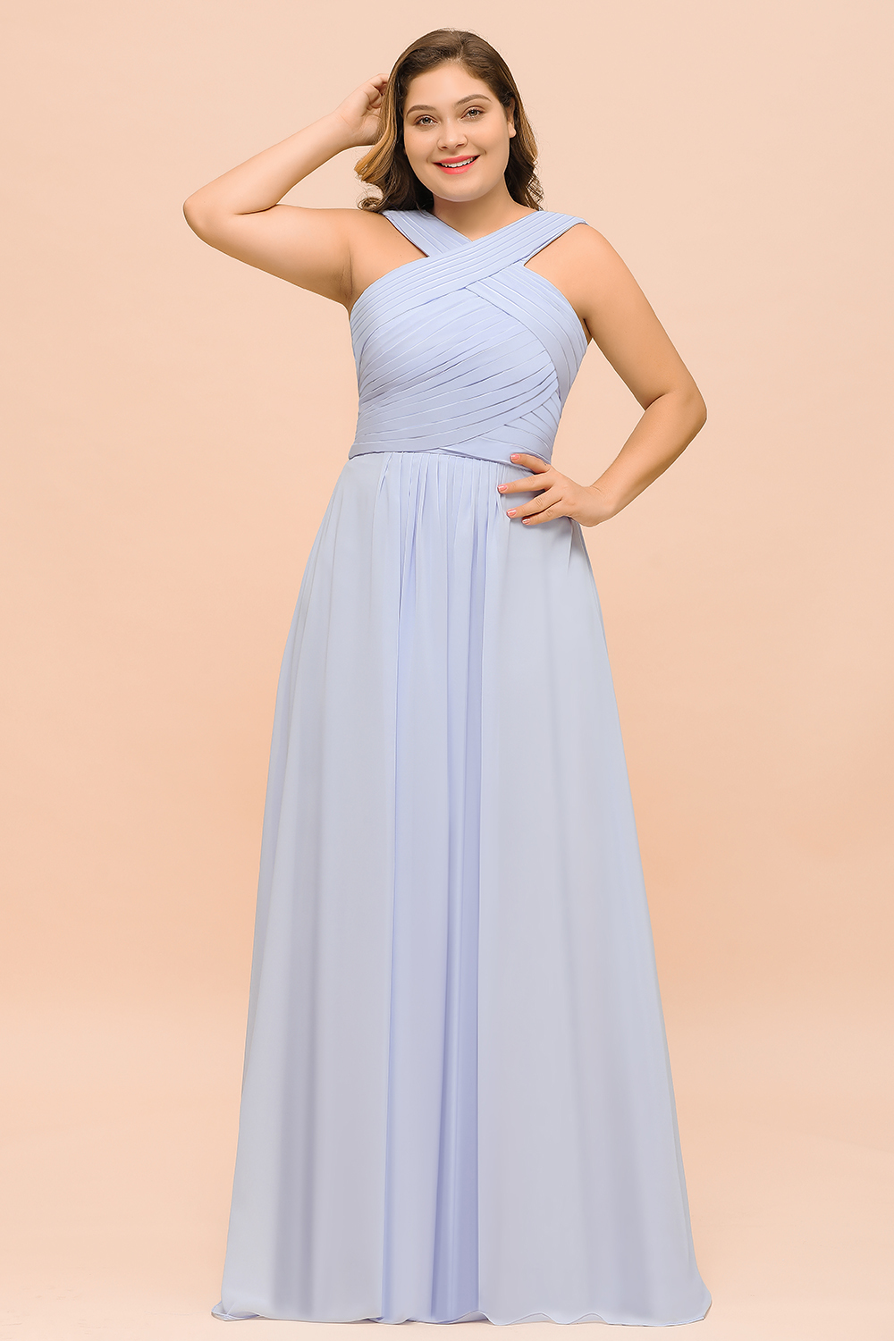 Plus Size Halter Chiffon Lavender Bridesmaid Dress