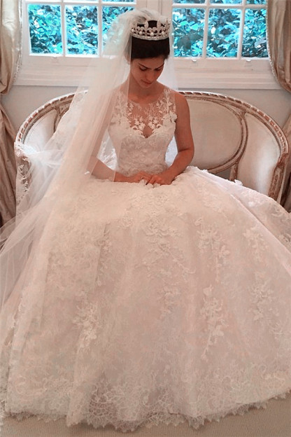 Pretty Sleeveless Appliques Wedding Dress Ball Gown Tulle Sleeveless