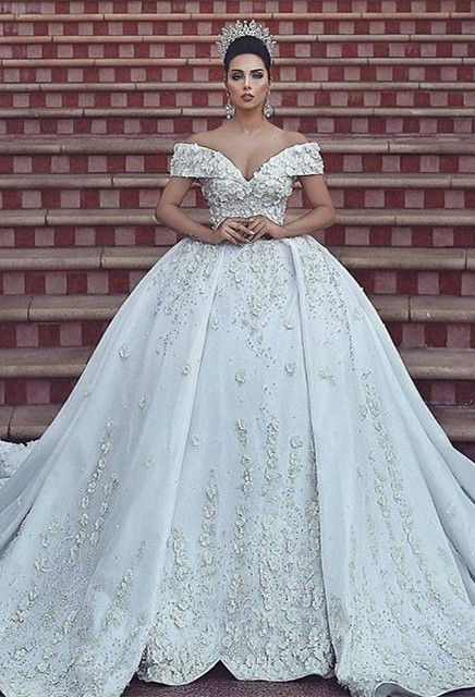 Off-the-Shoulder Ball Gown Wedding Dress Lace Bridal Gowns BA8523