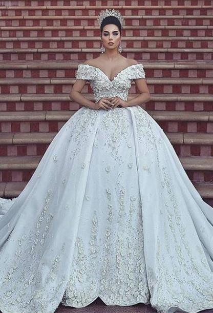 Off-the-Shoulder Ball Gown Wedding Dress Lace Bridal Gowns BA8523