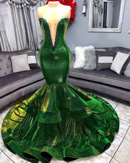 Green Luxury Ruffles Elegant Trumpt Prom Dress UKes UK UK | Elegant StraplessLace Appliques Long Evening Dress UKes UK