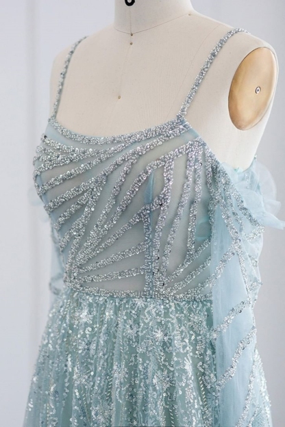 Charming Sequined Dubai Evening Dress Spaghetti Straps Aline Long Party Dress for Wedding