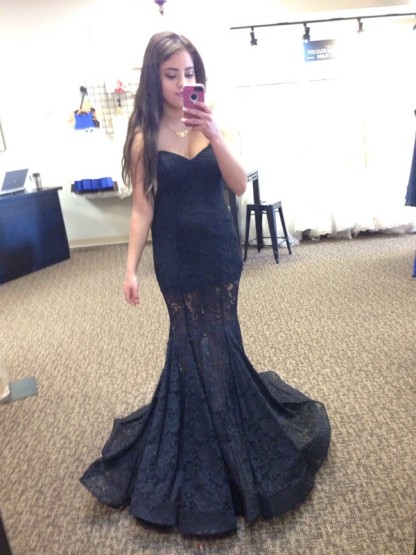 Elegant Black Lace Mermaid Prom Dress UK Sweetheart Sleeveless Sweep Train