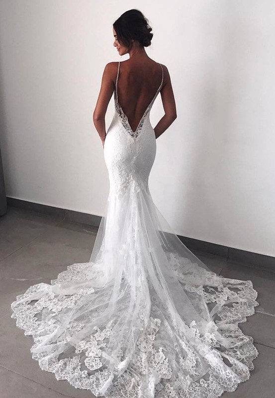 Fashion Backless Lace Wedding Dress | Sexy Mermaid Bridal Gowns-27Dress.co.uk