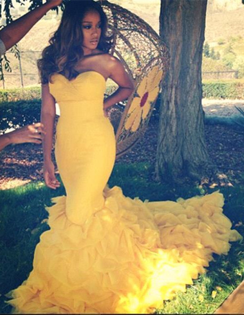 Luxury Sweetheart Yellow Prom Dress UKes UK Mermaid With Train BK0