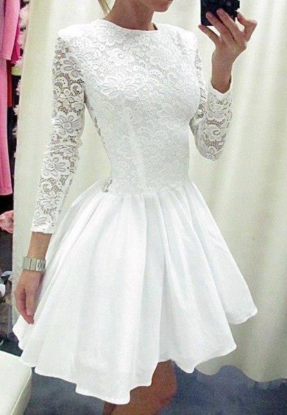 Modern Long Sleeve White Homecoming Dress UK lace Short prom Gowns TH019
