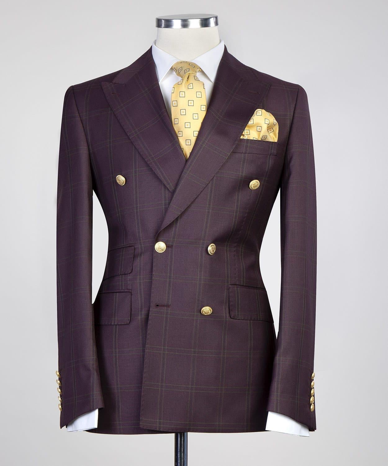 Douglas Latest Design Bugundy Plaid Double Breasted Best Fitted Men Suits