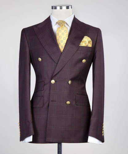 Douglas Latest Design Bugundy Plaid Double Breasted Best Fitted Men Suits