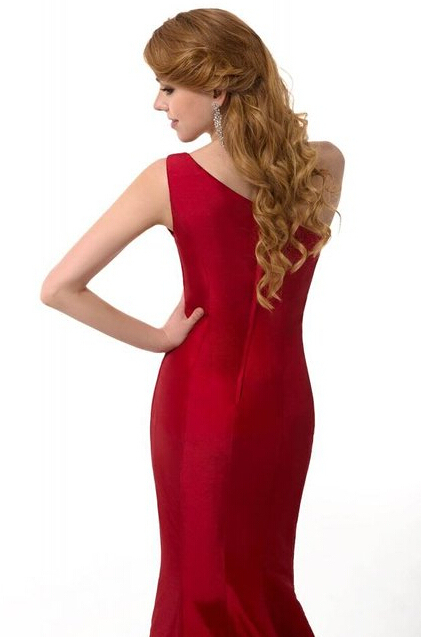 Elegant Burgundy One Shoulder Mermaid Prom Dress UK With Train