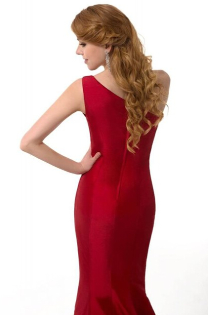 Elegant Burgundy One Shoulder Mermaid Prom Dress UK With Train