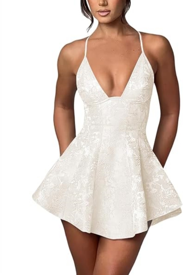 Chic Halter Cross Straps Knee Length Homecoming Dress Jacquard Satin Short Party Dress for Girls Women