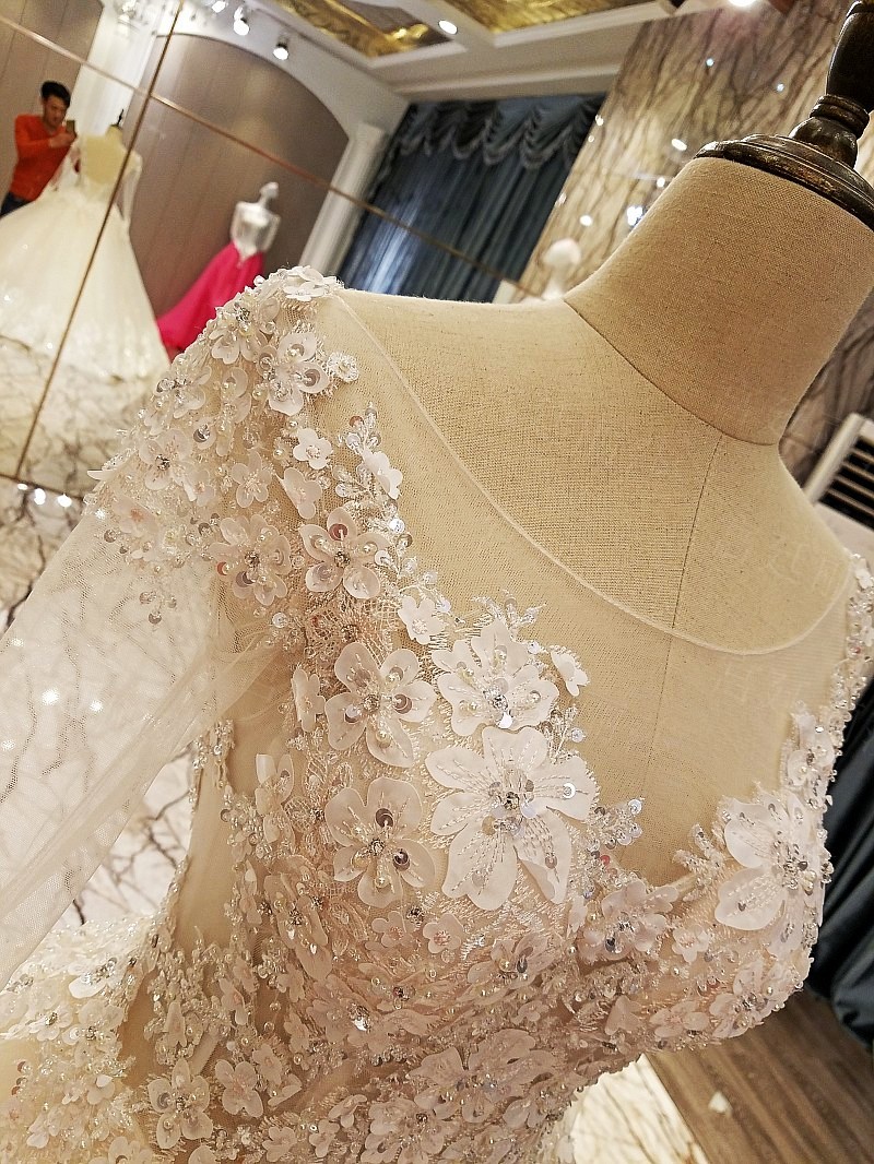 Ball Gown Long Sleeves Appliques Tulle Lace-up Wedding Dresses UK