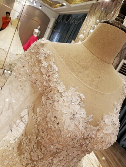 Ball Gown Long Sleeves Appliques Tulle Lace-up Wedding Dresses UK