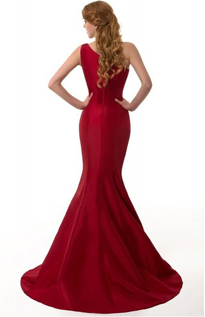 Elegant Burgundy One Shoulder Mermaid Prom Dress UK With Train