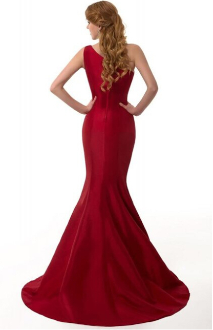 Elegant Burgundy One Shoulder Mermaid Prom Dress UK With Train