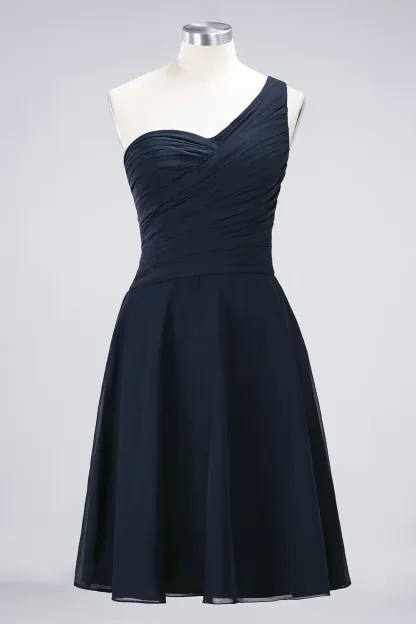 Sexy A-line Flowy One-Shoulder Sweetheart Sleeveless Short length Bridesmaid Dress UK UK with Ruffles