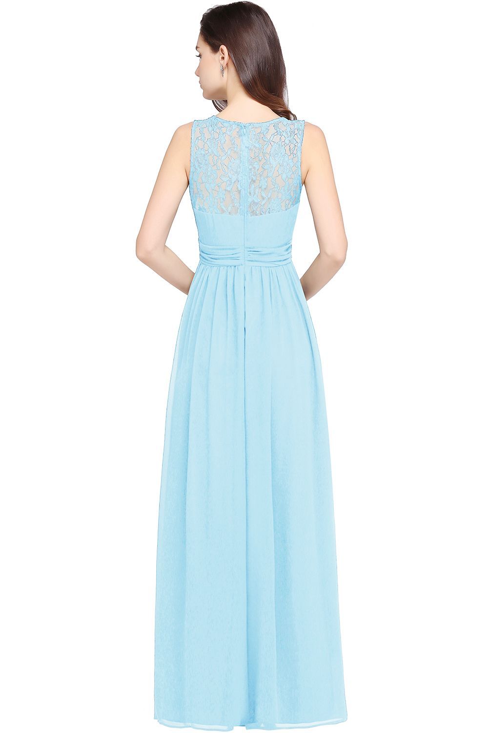 Elegant Ruched Chiffon Bridesmaid Dress Sleeveless Floral Lace Floor Length Dress for Casual Wear