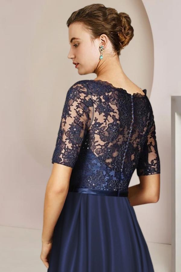 1/2 sleeves navy Ankle A-line Evening Dresses Mother of the Bride Dress