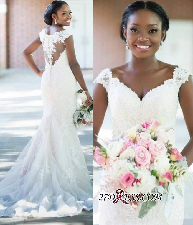 Sheath Elegant Tulle Lace V-neck Sleeveless Long-Train Wedding Dress