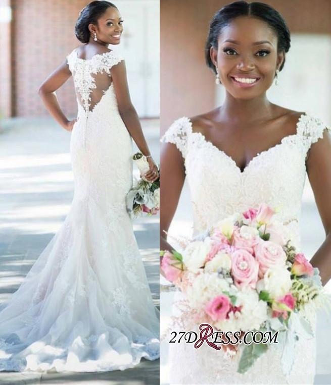 Sheath Elegant Tulle Lace V-neck Sleeveless Long-Train Wedding Dress
