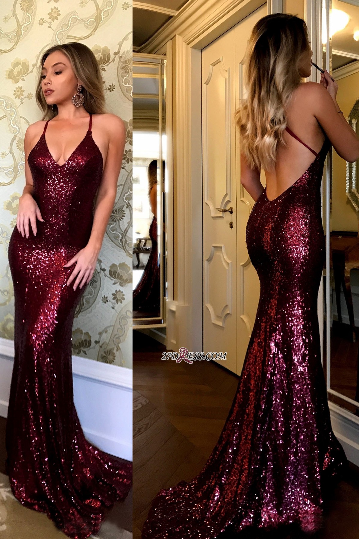Elegant Sequins Prom Dress UK Mermaid Evening Gowns BA7290