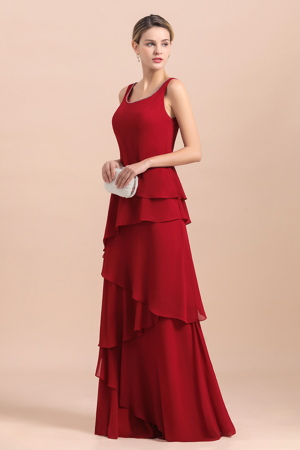 Burgundy Chiffon Mother of the Bride Dress Ruffles With Jacket