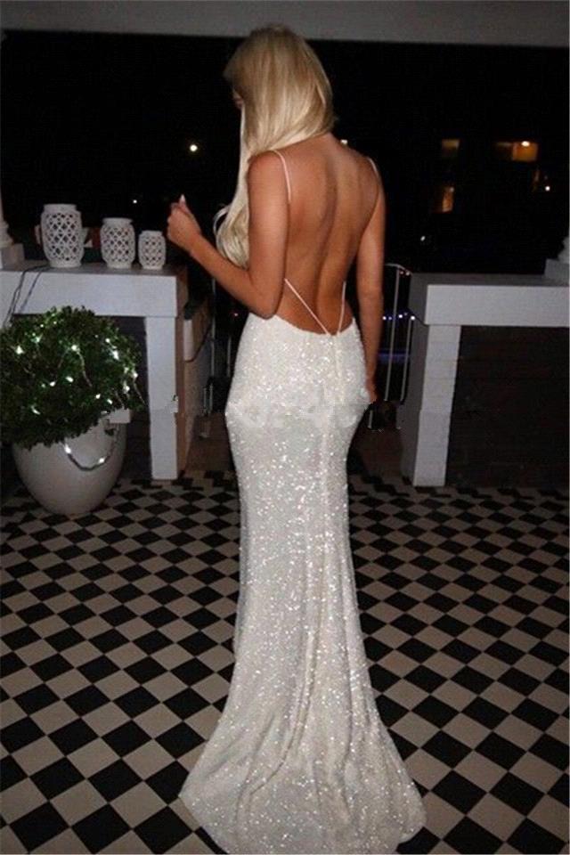 Elegant Sequins White Prom Dress UKes UK Front Split Floor Length