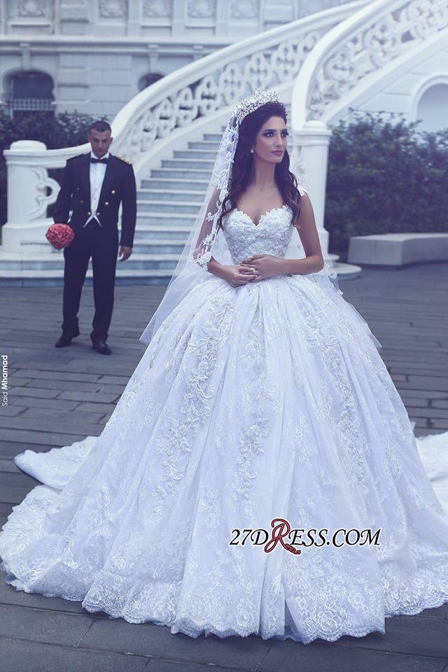 Ball-Gown Gorgeous Lace Sweetheart Flowers Sleevesless Wedding Dress cc0050