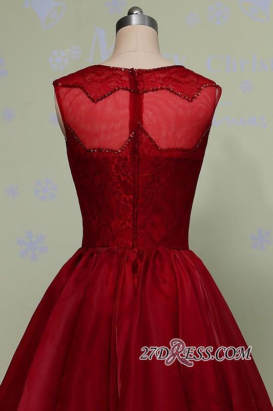 Gorgeous Sleeveless Sequins Lace Red Hi-Lo Prom Dress UK