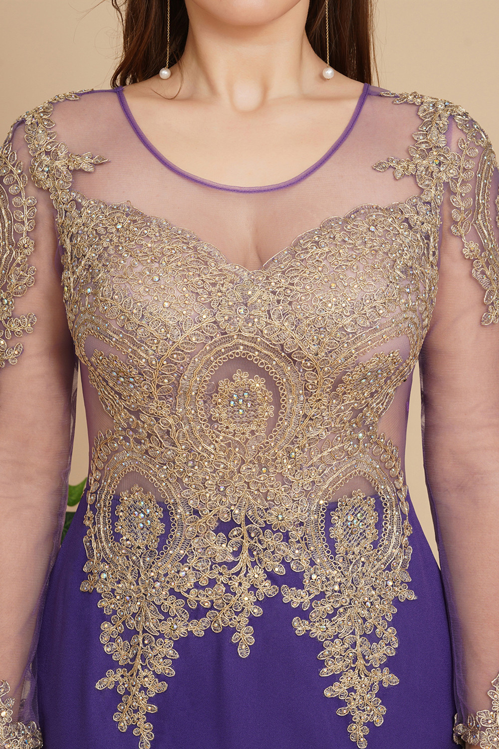 Stylish Long Sleeves Mermaid Prom Dress with Lace Appliques