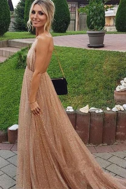 Squins Spaghetti-Strap Prom Dress UKes UK Backless Sleeveless Evening Dress UKes UK